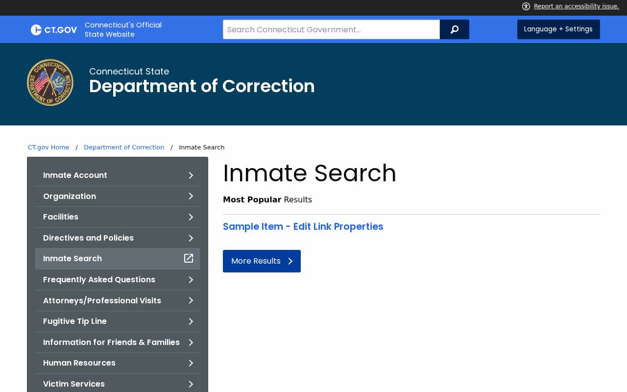 Connecticut arrest custody records inmate search entry