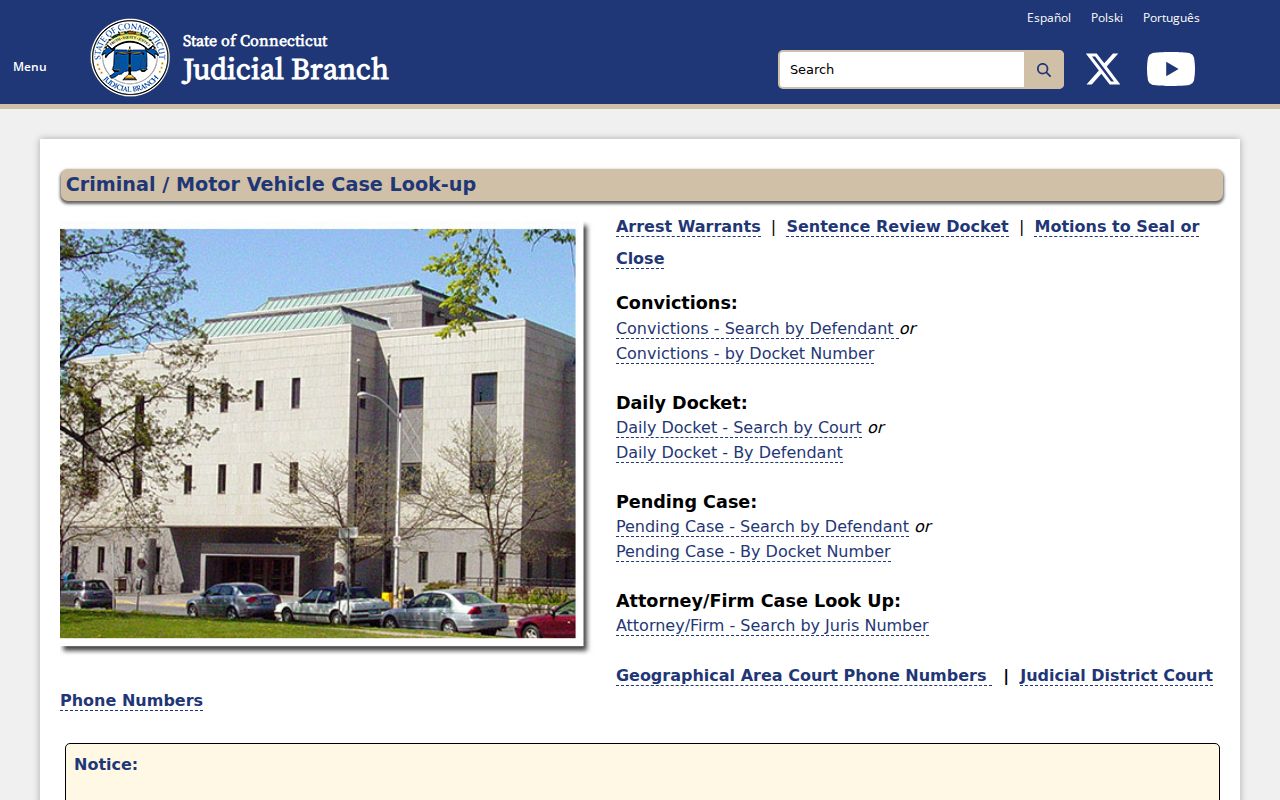 Connecticut court case lookup routes for criminal records