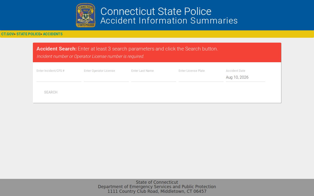 Connecticut criminal history accident information summary