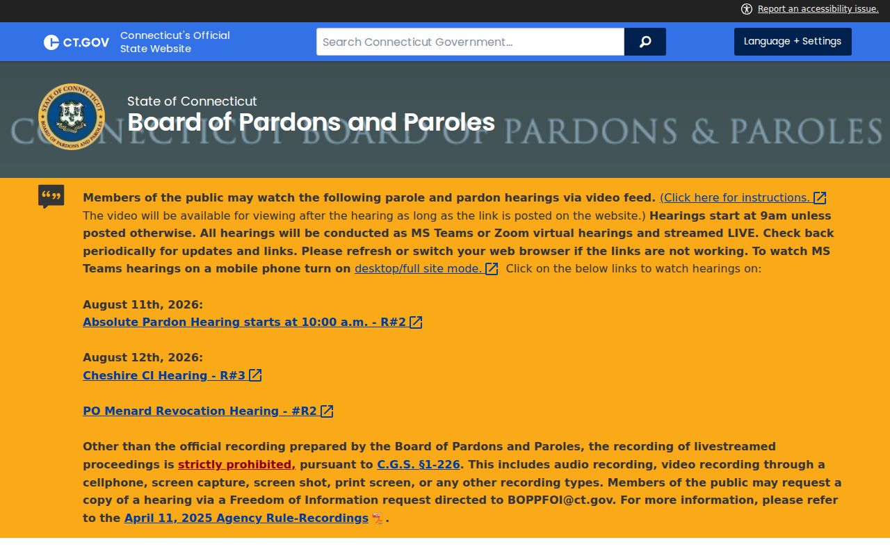 Connecticut criminal history pardon and parole authority