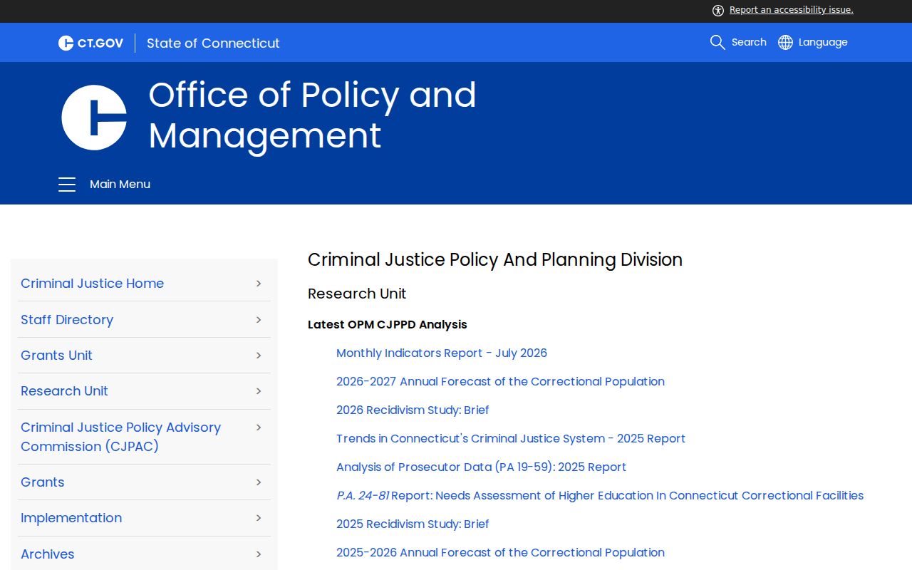 Connecticut criminal history correctional dashboards